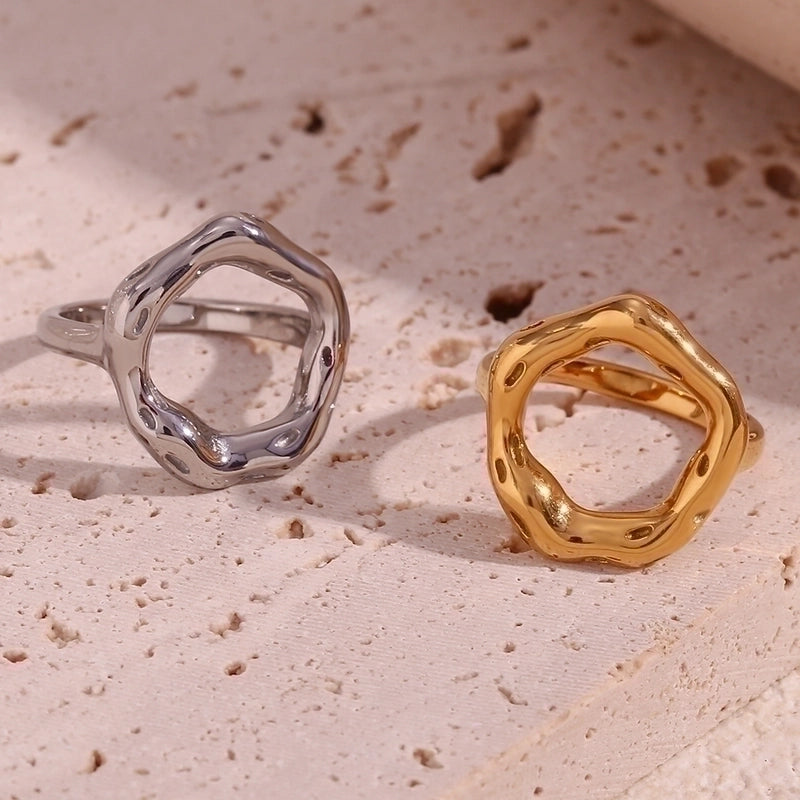 Basic Minimalist Classic Style Circle 304 Stainless Steel 18K Gold Plated Plating Rings