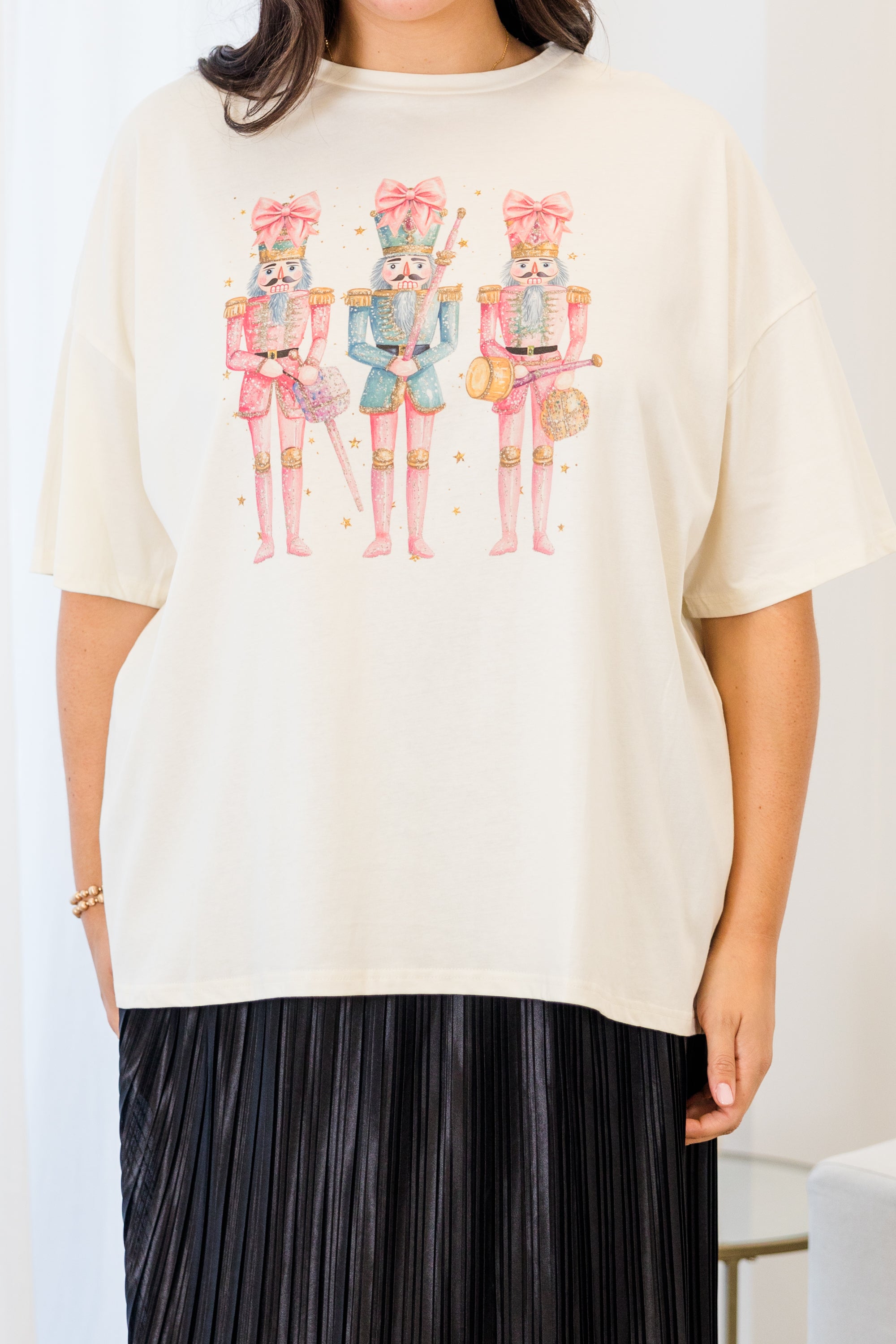 Nutcracker Christmas Boyfriend Tee. Ivory