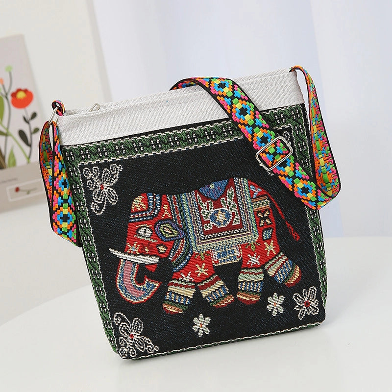 Women's Medium Cotton And Linen Animal Cute Zipper Shoulder Bag