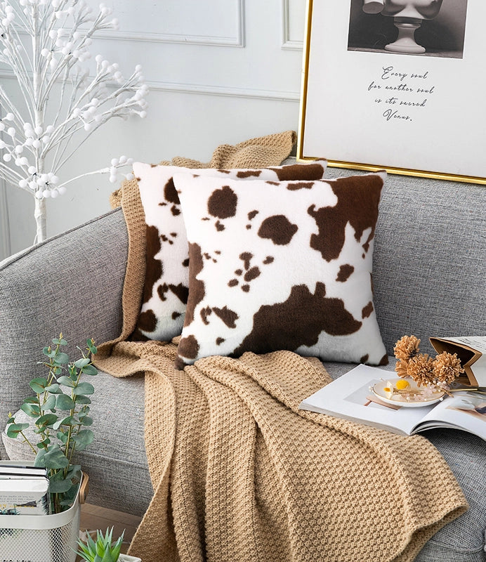 Cow Pattern Plush Pillowcase Animal Pattern Short Velvet Sofa Cushion Car Cushion Pillowcase