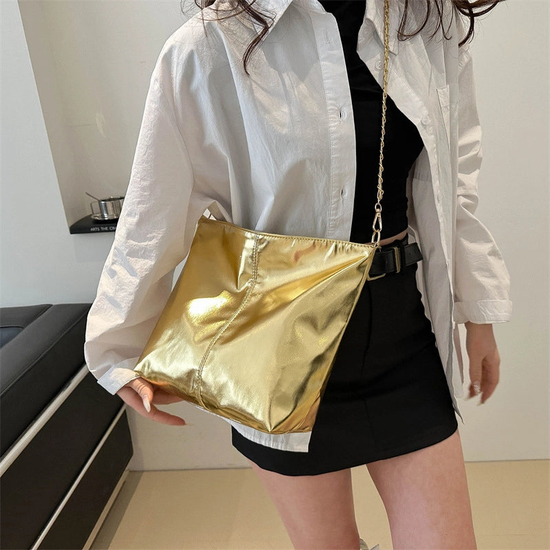 Women's Large Pu Leather Solid Color Basic Classic Style Zipper Bucket Bag