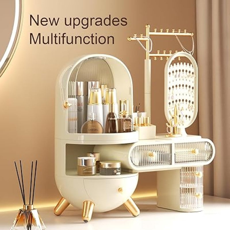Countertop Portable Cosmetic Organizer Makeup Storage Organizer Box with Jewelry Shelf