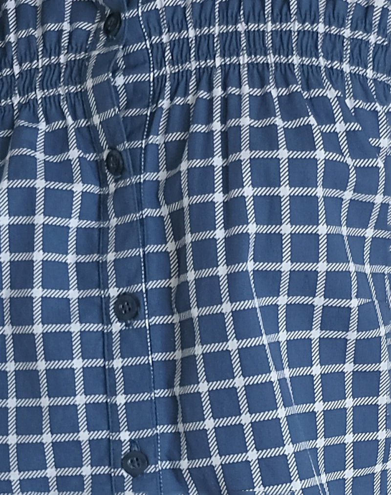 Ulsan Fitted Shirt in Navy Tartan Poplin