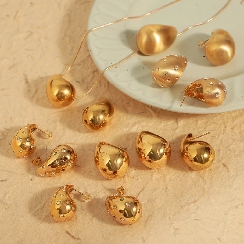 1 Pair Minimalist Water Droplets Plating Inlay Titanium Steel Artificial Pearls Artificial Diamond 18K Gold Plated Ear Studs