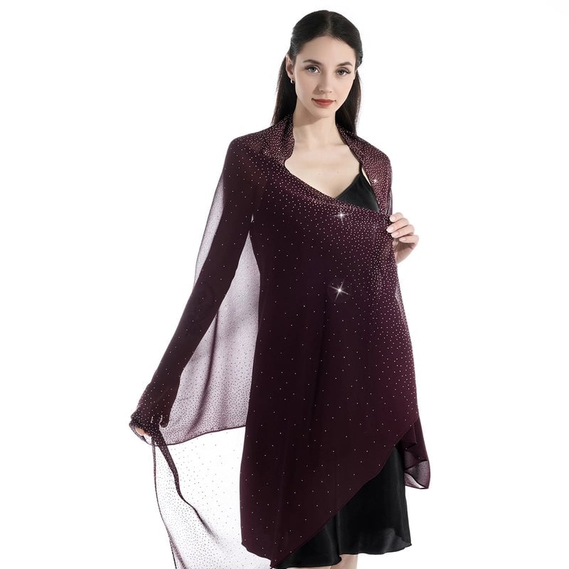 Hot New Pure Color Chiffon Starry Sky Hot Rhinestone Exquisite Elegant Dinner Style Extended Version High-end Women's Shawl