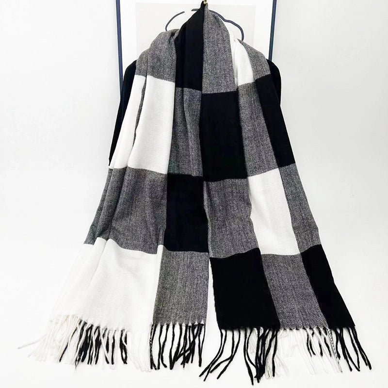 New Autumn And Winter Warm Scarf Factory Plaid Women's Tassel Scarf Thickened Cashmere Shawl