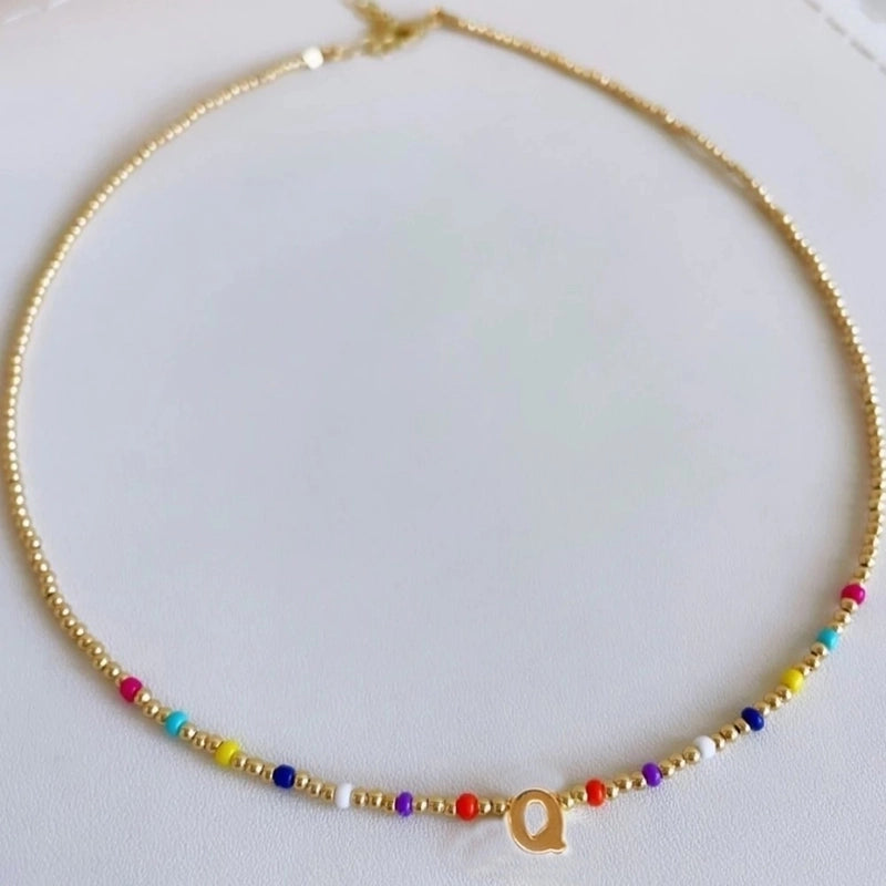 Ig Style Minimalist Letter Glass Copper Beaded Knitting Plating 18k Gold Plated Necklace