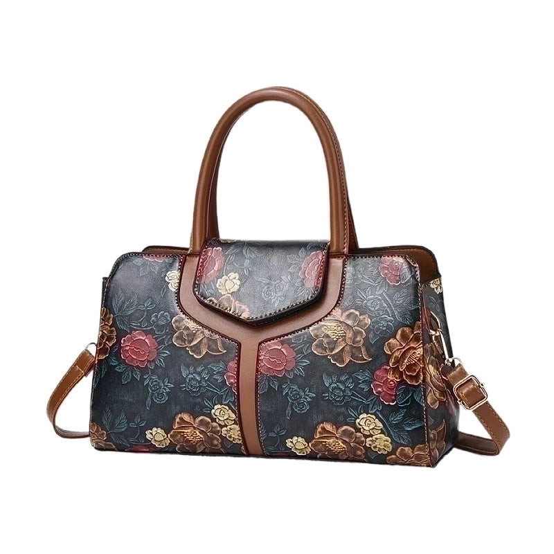 Women's Large Pu Leather Color Block Vintage Style Square Zipper Handbag