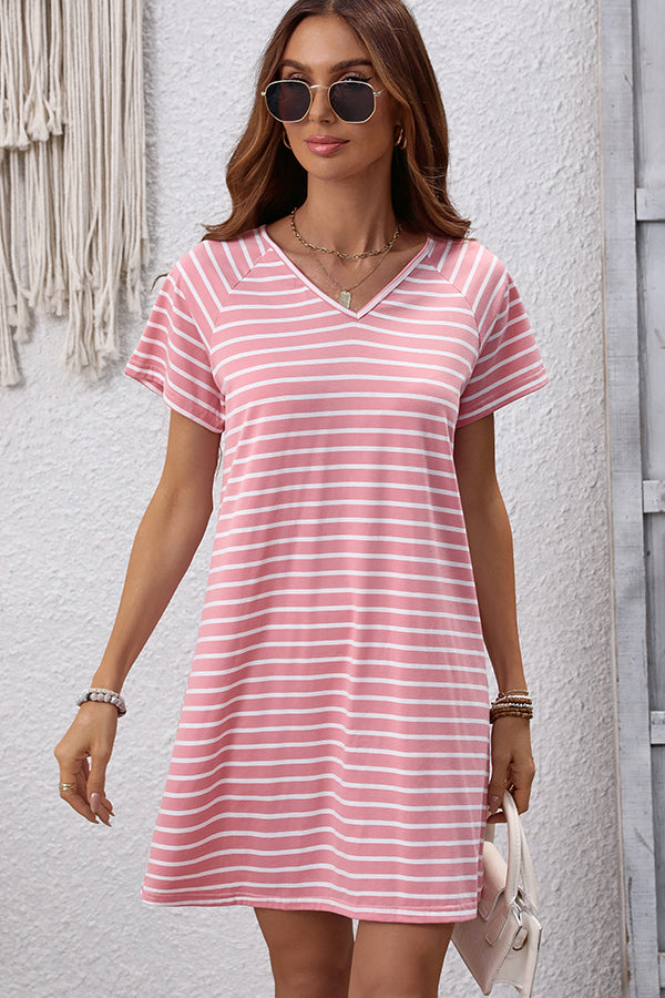 V Neck Stripe Print Mini Dress