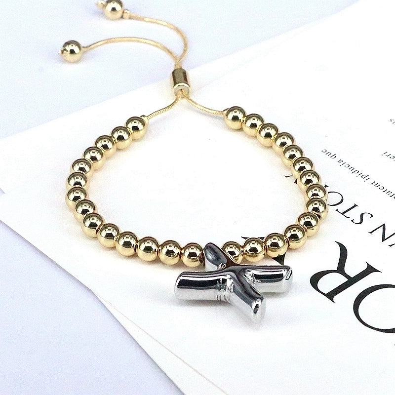 Copper Gold Plated Vintage Style Minimalist Plating Letter Bracelets
