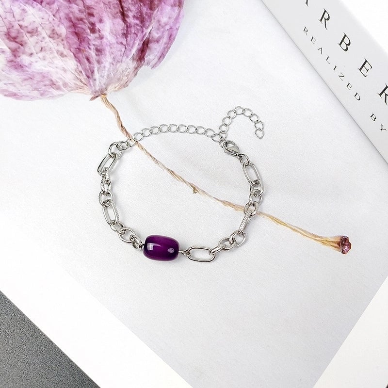 Simple New Stainless Steel Titanium Steel Natural Agate Stone Couple Bracelet Men And Women Jewelry Foreign Trade Exclusive