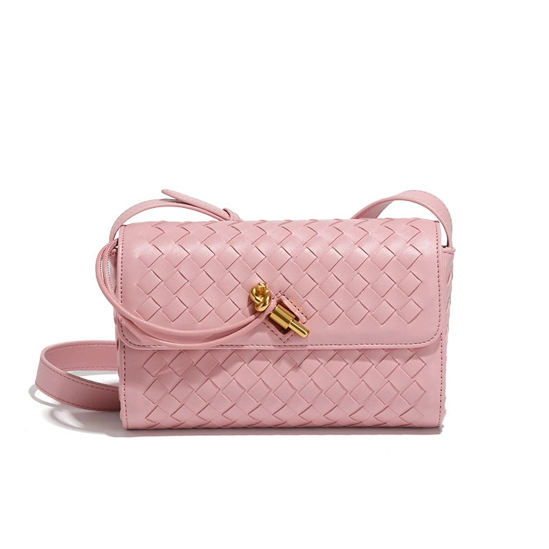 Women's Small Pu Leather Solid Color Streetwear Square Lock Clasp Shoulder Bag