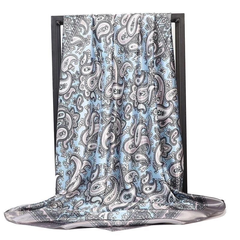 Women's Elegant Retro Flower Satin Printing Silk Scarf
