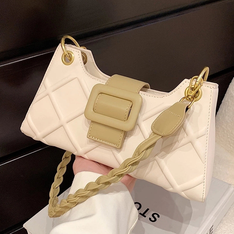 Women's Medium Pu Leather Lingge Streetwear Magnetic Buckle Underarm Bag