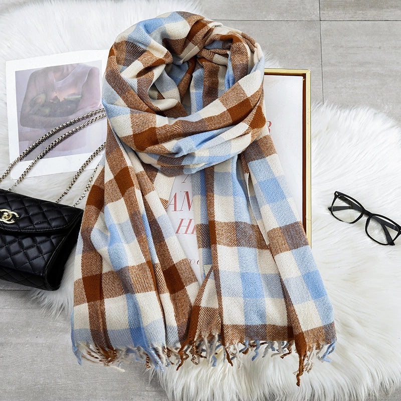 Women's Casual Minimalist Lattice Imitation Cashmere Tassel Scarf