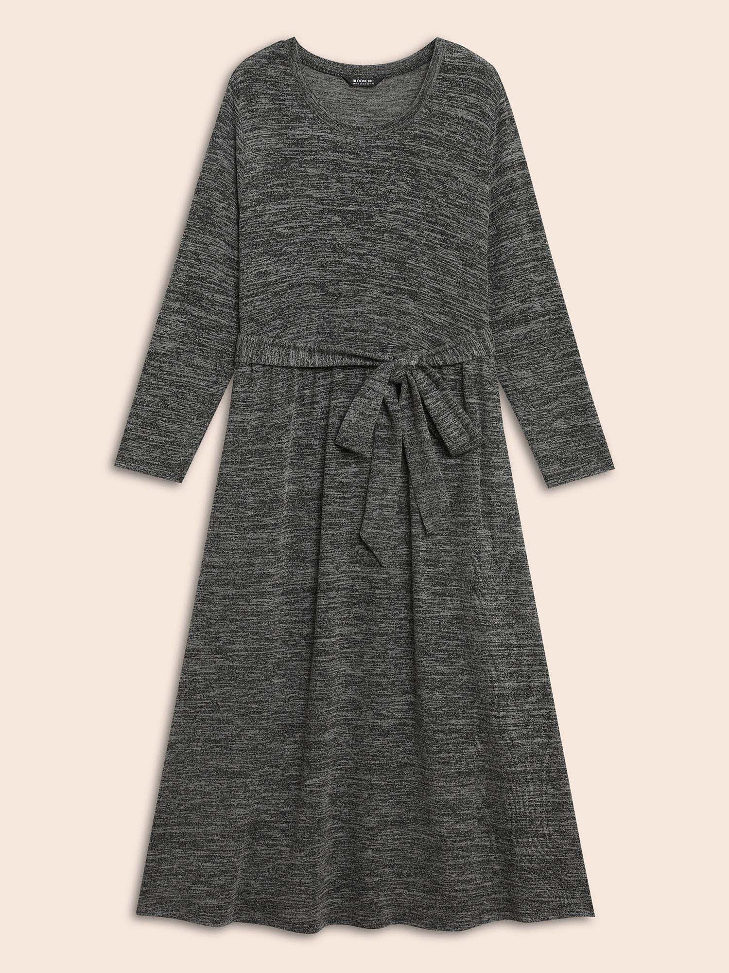 Round Neck Heather Belted Dress