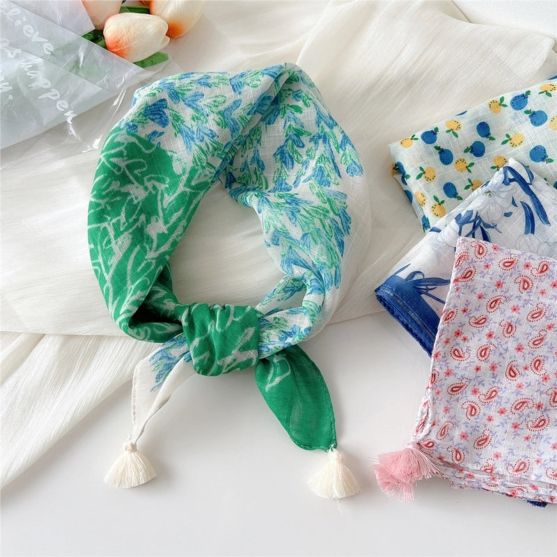 Women's Elegant Minimalist Flower Cotton And Linen Silk Scarf
