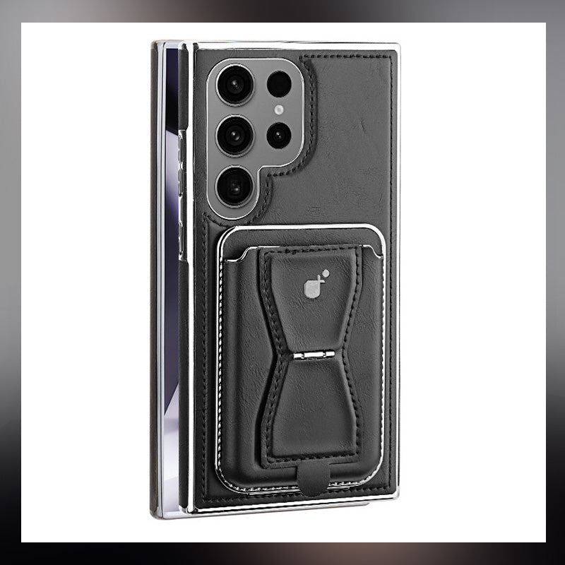 Antilekhoesje voor mobiele telefoon met volledig oppervlak. gemaakt van echt leer (Samsung Galaxy S23 S24 Plus Ultra) met magnetische kaarthouder