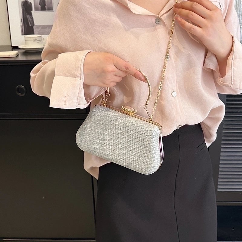 Pink Gold Silver Polyester Solid Color Square Evening Bags