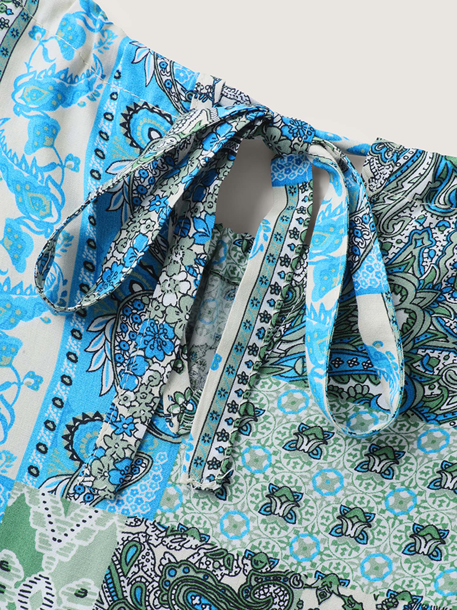 Boho Print Halter Neck Pockets Midi Dress