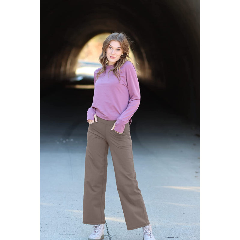 Women Wide Leg Yoga Pants High Waist Stretch Workout Sweatpants With Pockets Casual Straight Leg Pants