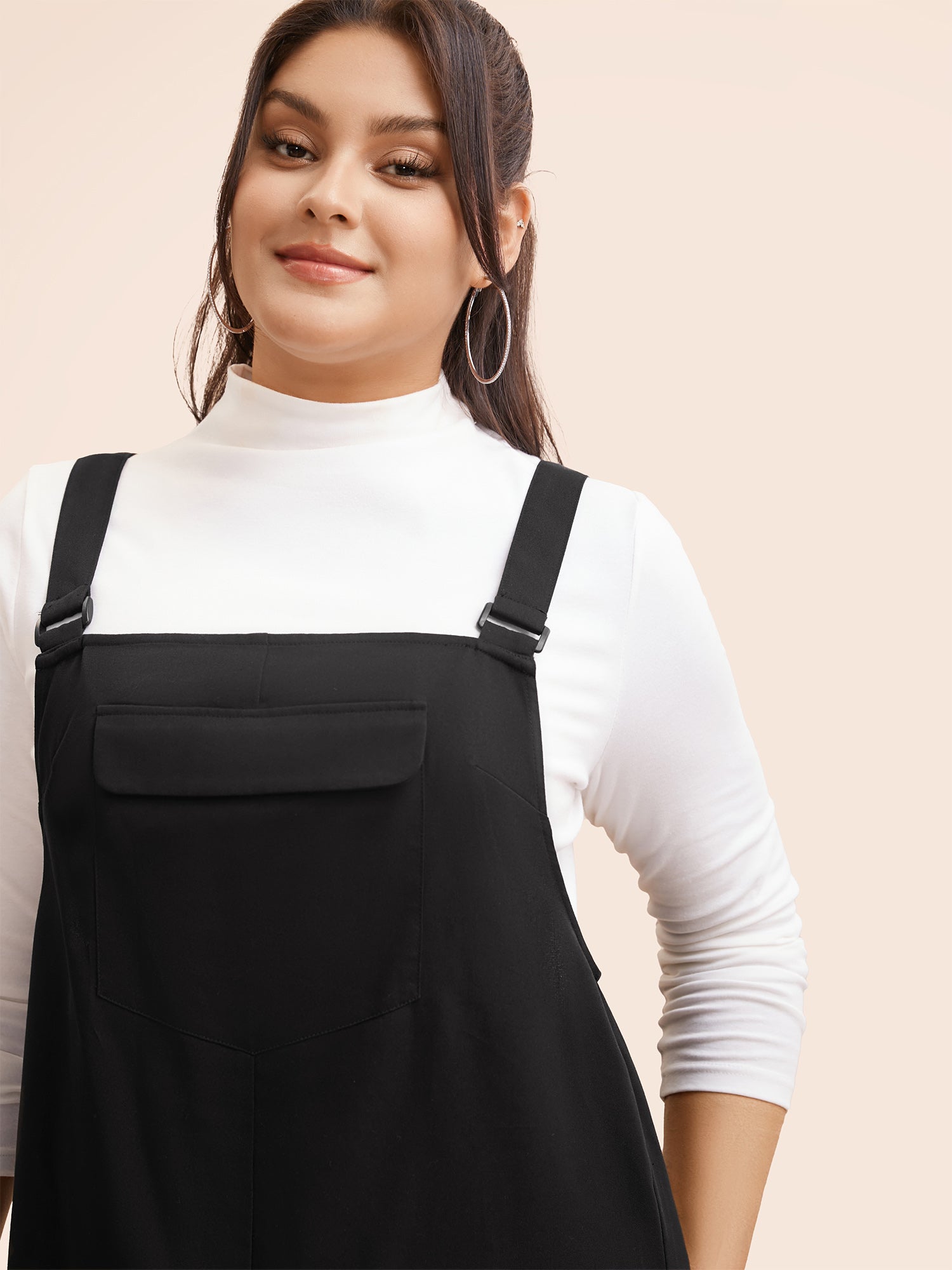 Solid Flap Pocket Adjustable Straps Overall Dress