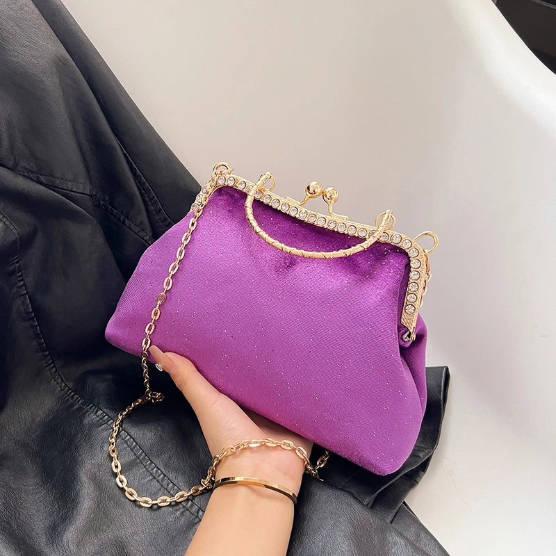 Women's All Seasons Plush Solid Color Classic Style Sewing Thread Square Clasp Frame Evening Bag