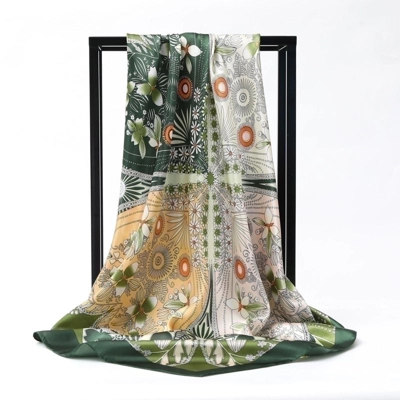 Women's Fashion Flower Satin Printing Silk Scarves