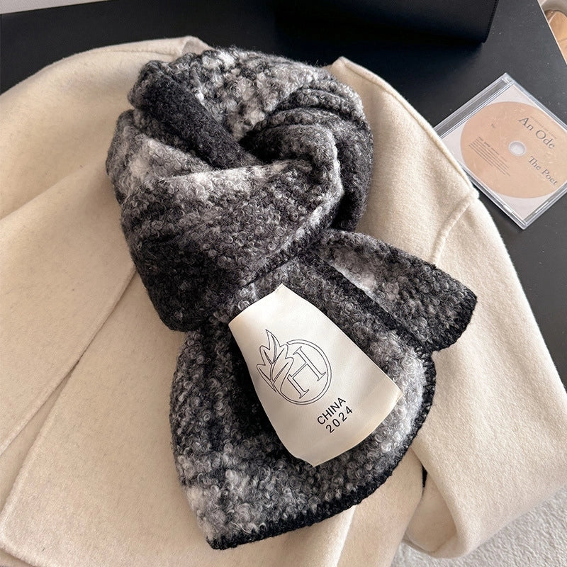 Atmosphere Color-Contrast Check Circle Hair Scarf Women's Winter Warm All-Matching Affordable Luxury Fashion Temperament Shawl