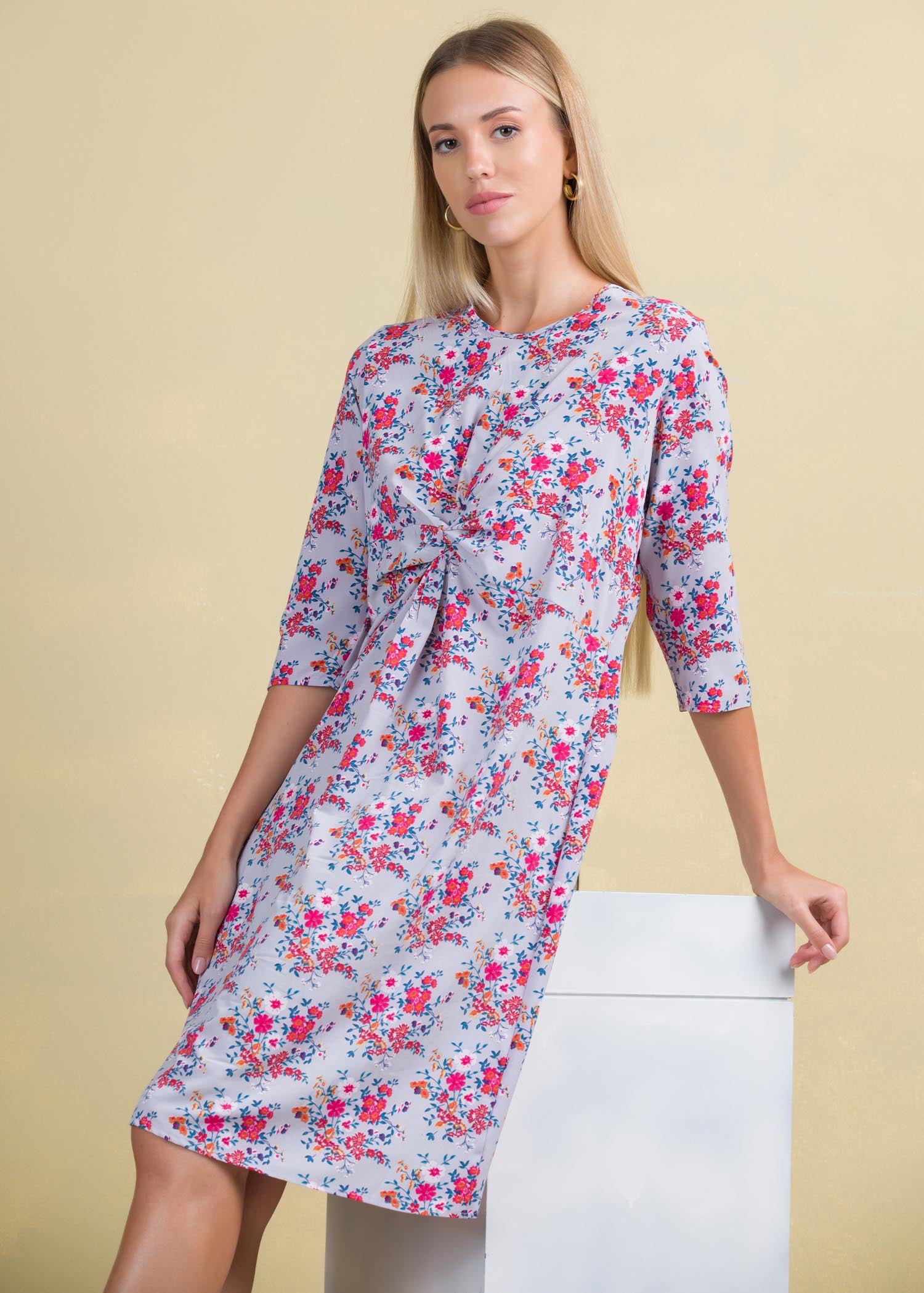 Printed dress with front twist