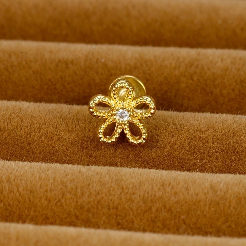1 Piece Ig Style Minimalist Star Heart Shape Flower Plating Inlay Stainless Steel Zircon Ear Studs