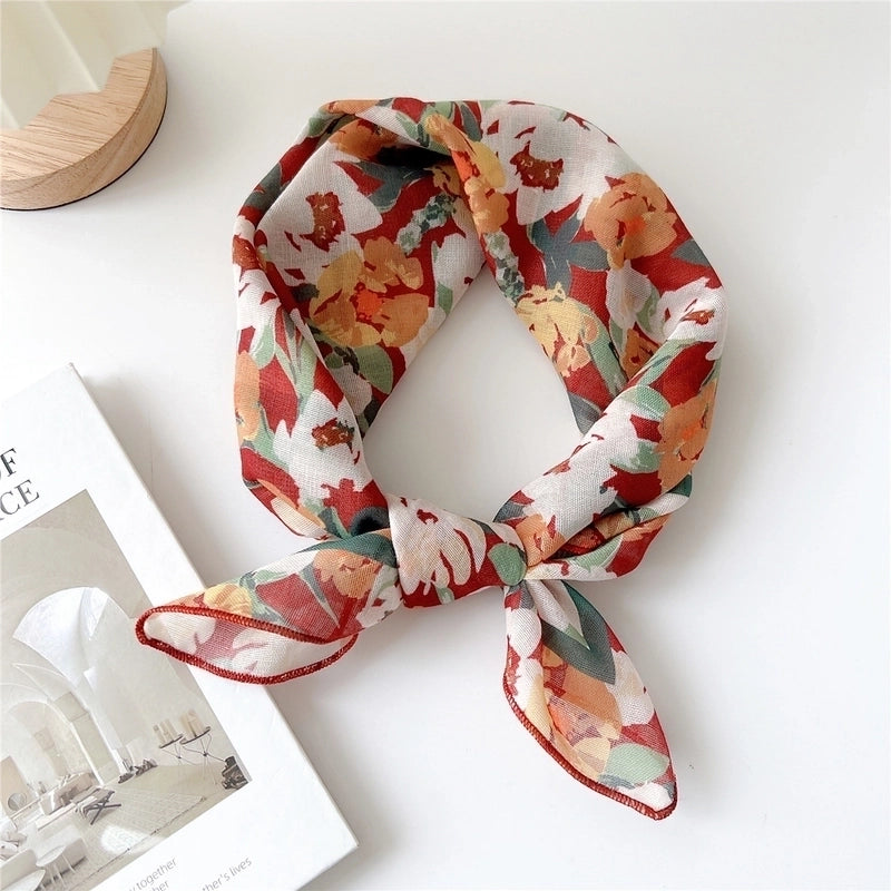 Women's Pastoral Minimalist Flower Cotton And Linen Printing Silk Scarf