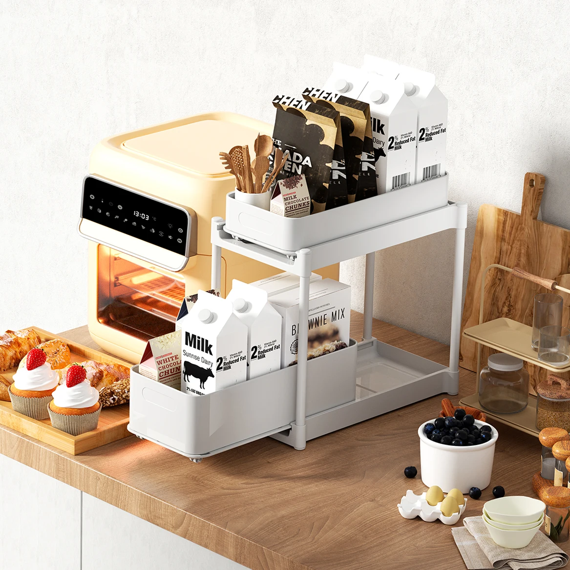 multifunction under sink cabinet double tier stainless steel organizer pull out kitchen organizer rack
