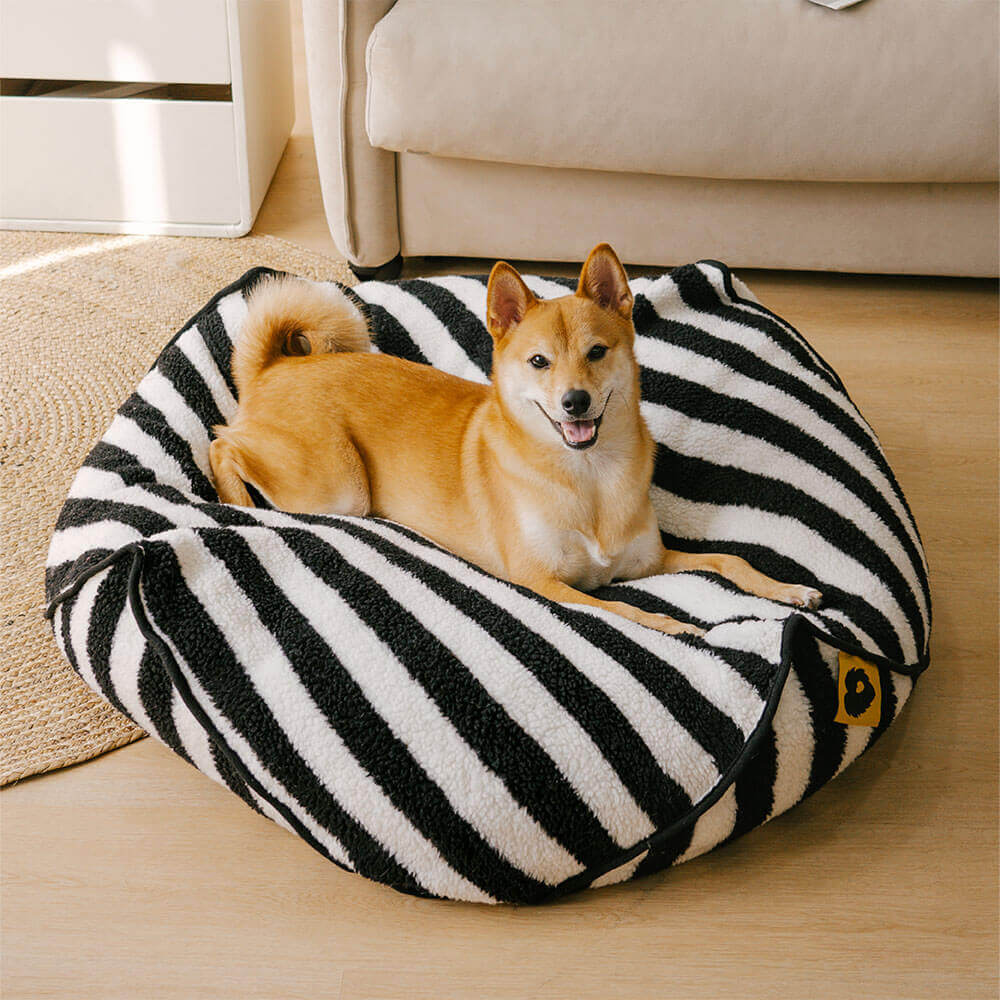 Trendy Striped Pattern Polygonal  Calming Bean Bag Dog Bed