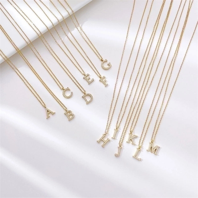Minimalist Letter 304 Stainless Steel Zircon 16K Gold Plated White Gold Plated Plating Inlay Pendant Necklace
