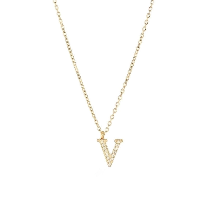 Minimalist Letter 304 Stainless Steel Zircon 16K Gold Plated White Gold Plated Plating Inlay Pendant Necklace