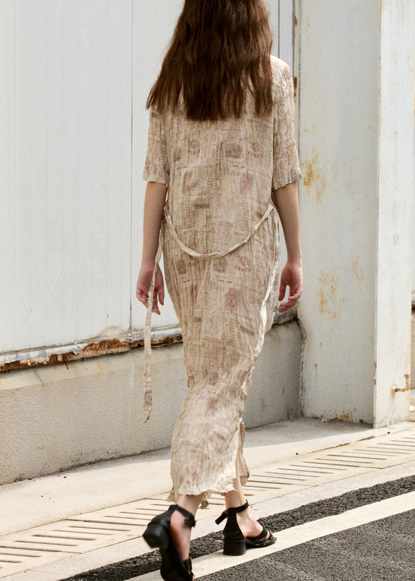 Handmade Peter Pan Collar Print Wrinkled Cotton Dresses Summer