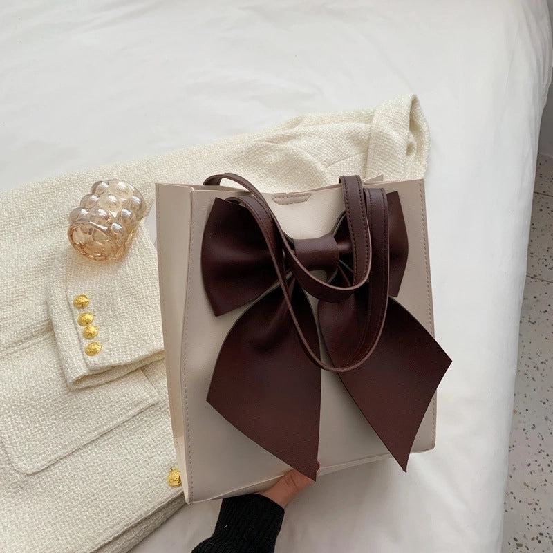 Women's Medium Pu Leather Bow Knot Streetwear Square Magnetic Buckle Handbag