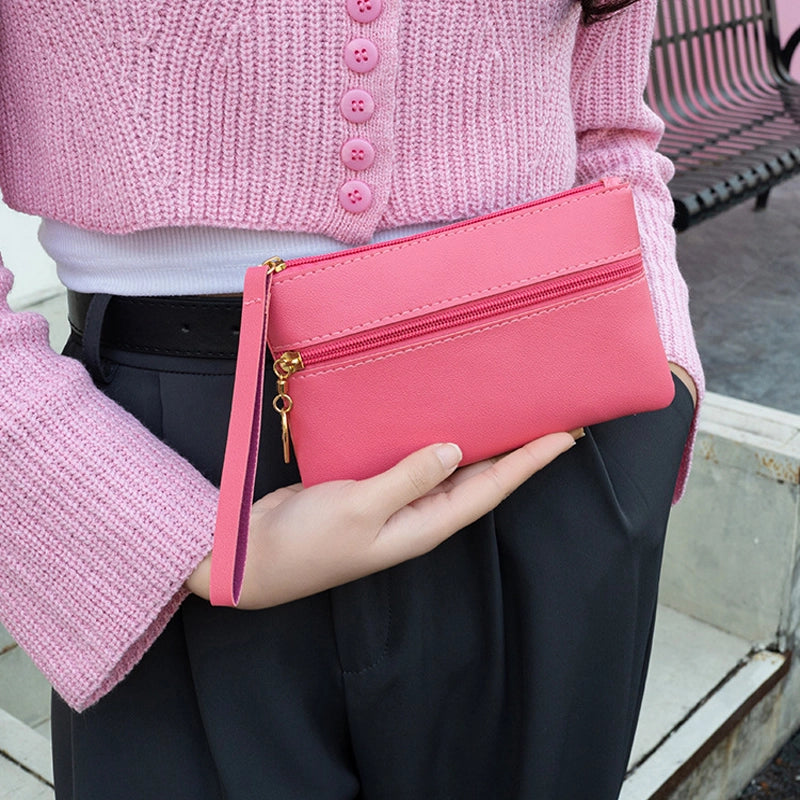 Rose Red Light Pink Black Pu Leather Solid Color Square Clutches