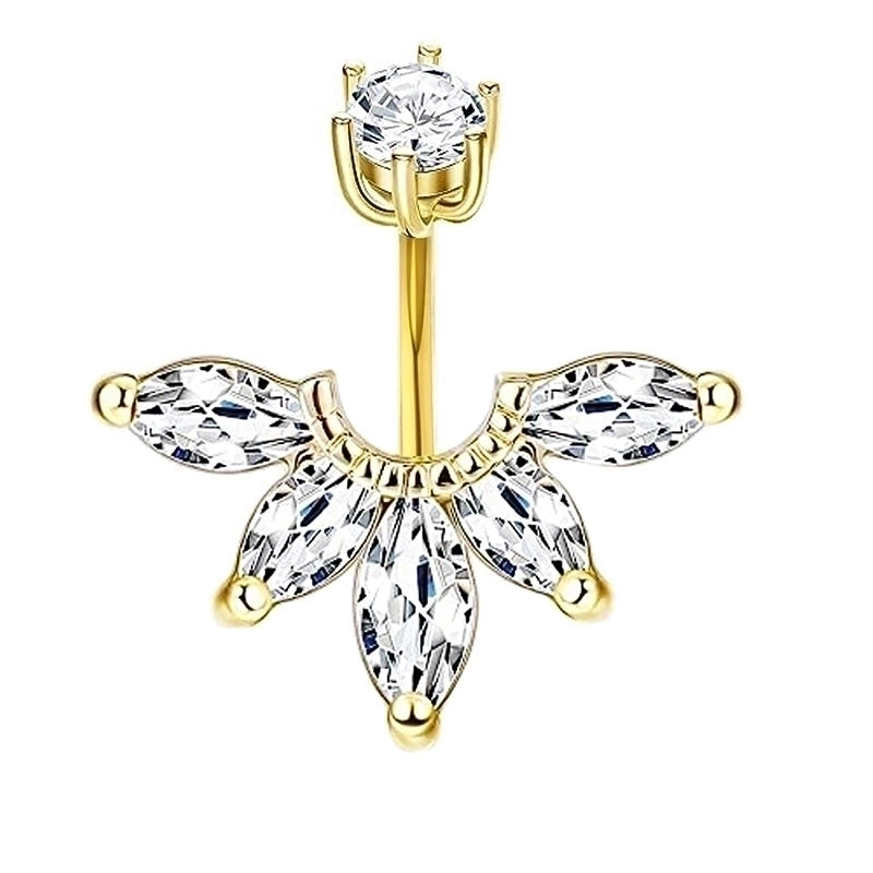 5 Pieces Fashion Water Droplets Stainless Steel Inlay Zircon Belly Ring 5 Pieces