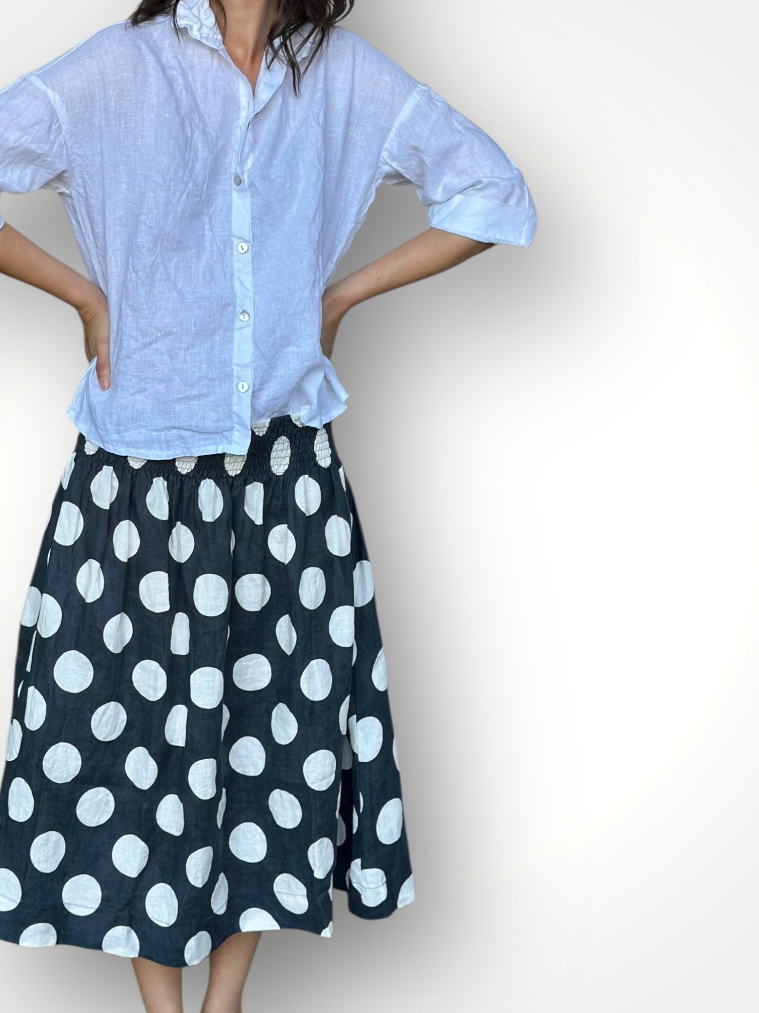 lola skirt - big charcoal spot linen