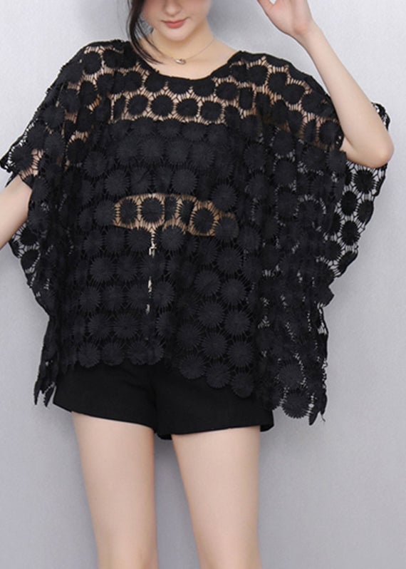 Bohemian White O-Neck Hollow Out Lace T Shirt Summer