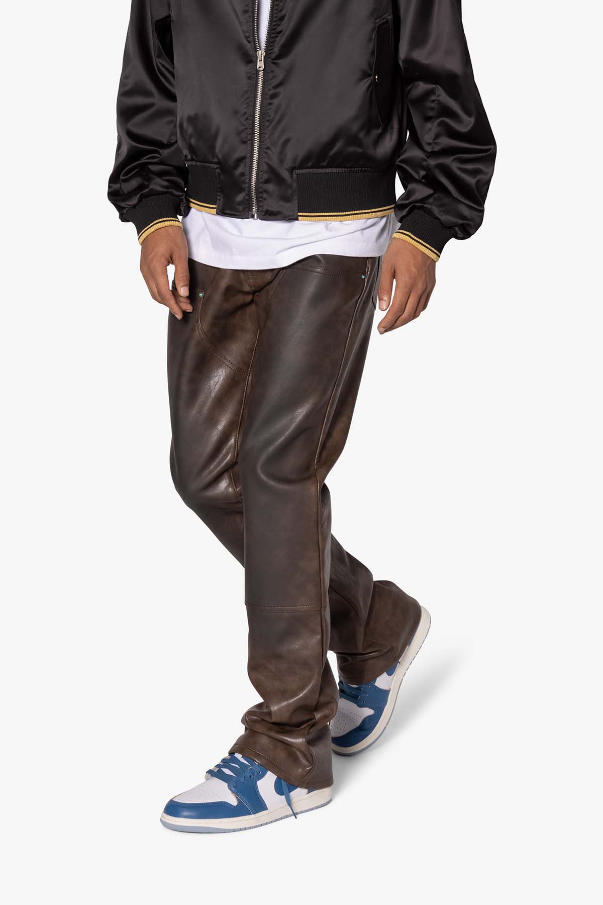 B702 Double Knee Leather Pants - Brown