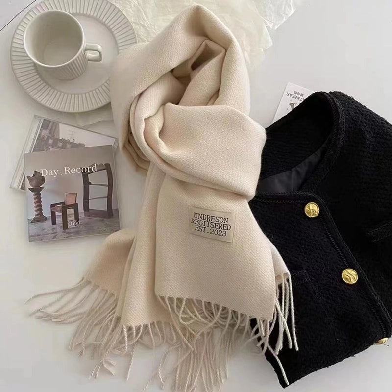 Double-sided Plain Scarf  Couple Mid-length Scarf Autumn And Winter Warm Color Matching Shawl Tassel Scarf
