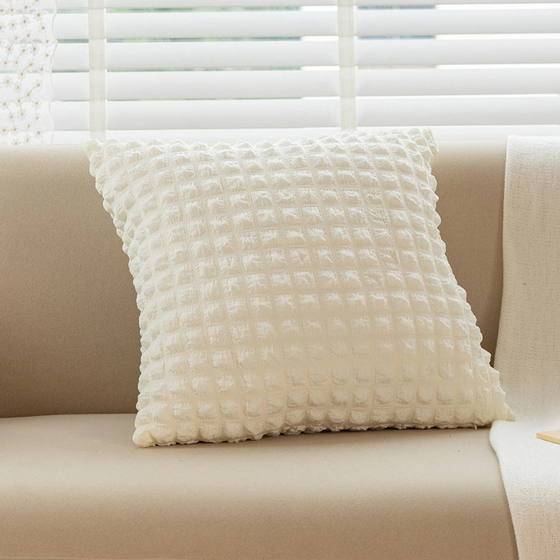 Cream Style Pillow Home Sofa Cushion Simple Solid Color Elastic Puff Plaid Pillow Case Bedside Pillow