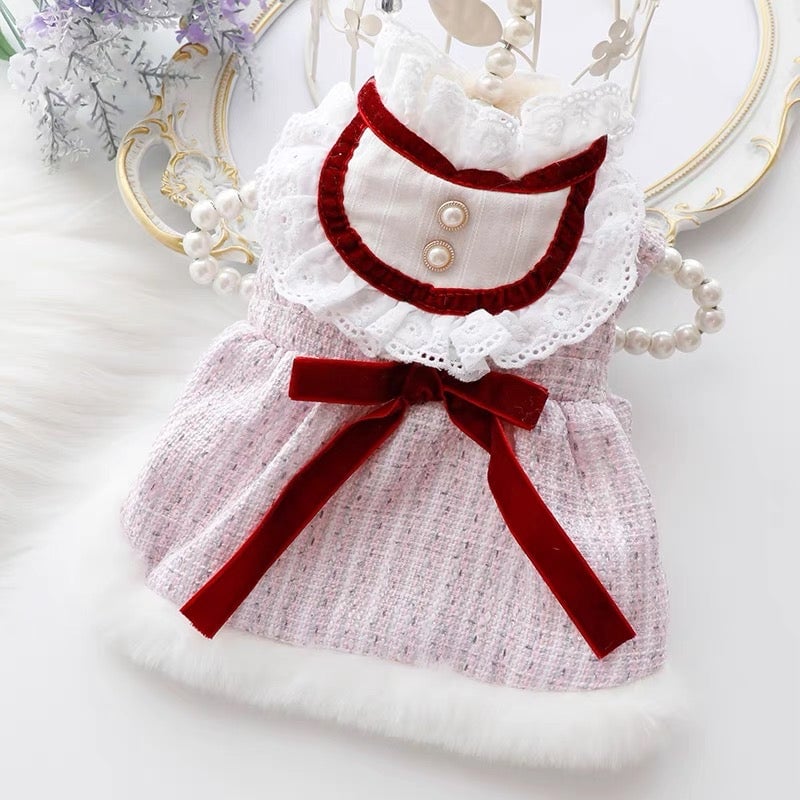 Warm Lace Bowknot Dog Cat Dress