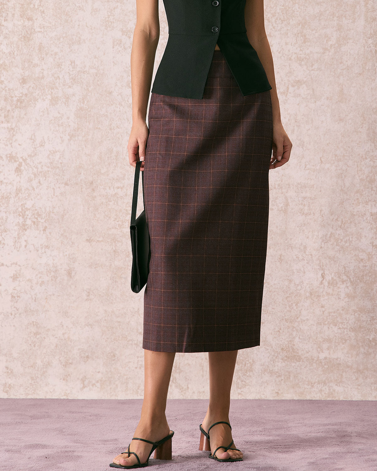 The Coffee High Waisted Plaid Midi Skirt