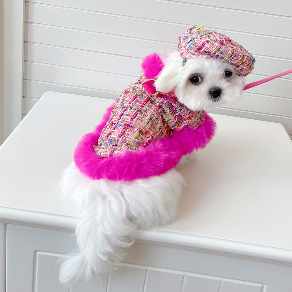 Plaid Dog Cape Harness with Leash&Hat
