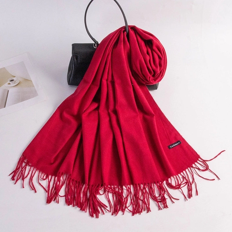 Autumn And Winter New Annual Meeting Cashmere Scarf Women's Tassel Shawl Padded Scarf Warm Solid Color Scarf