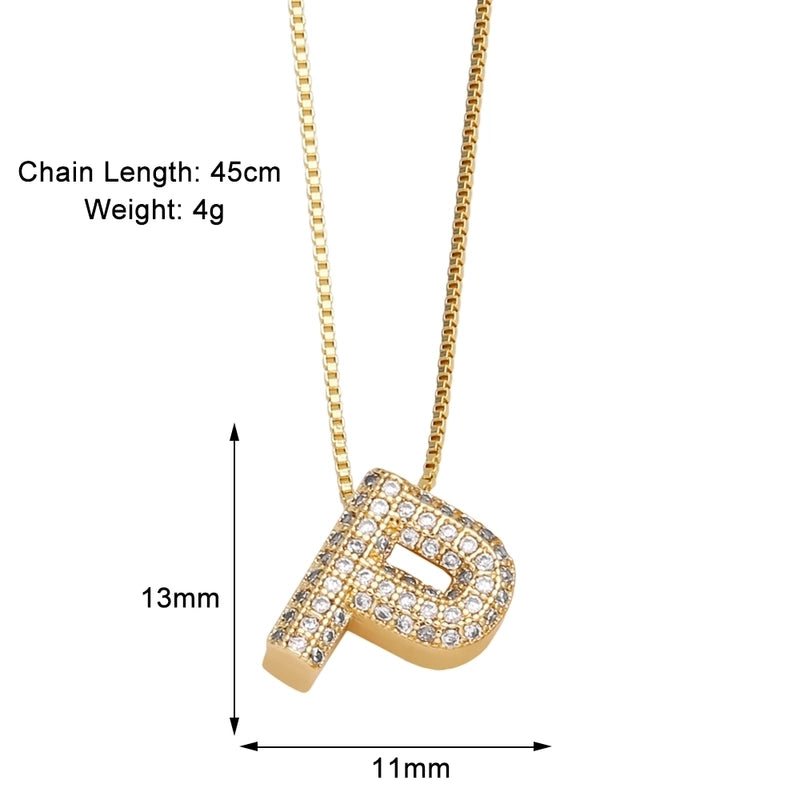 Copper 18K Gold Plated Modern Style Minimalist Plating Inlay Letter Zircon Pendant Necklace